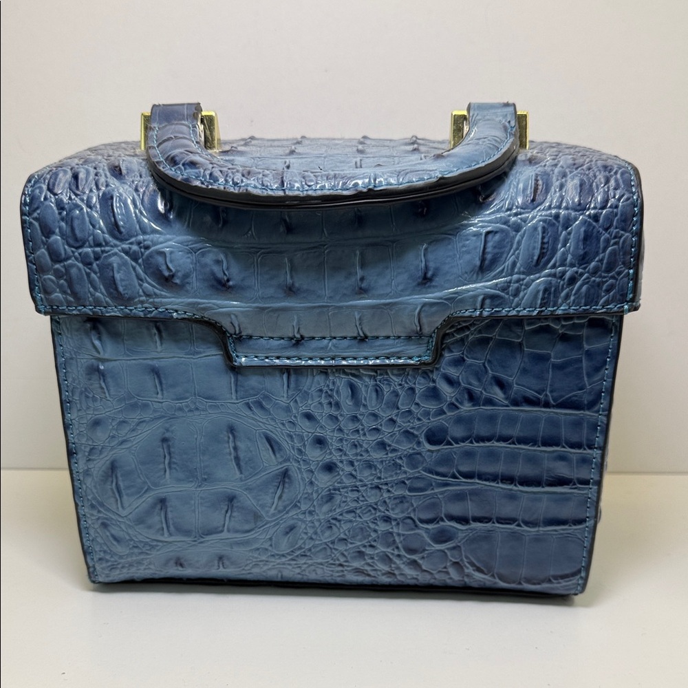 Structured Blue Croc-Embossed Top-Handle Satchel - Picture 3 of 9